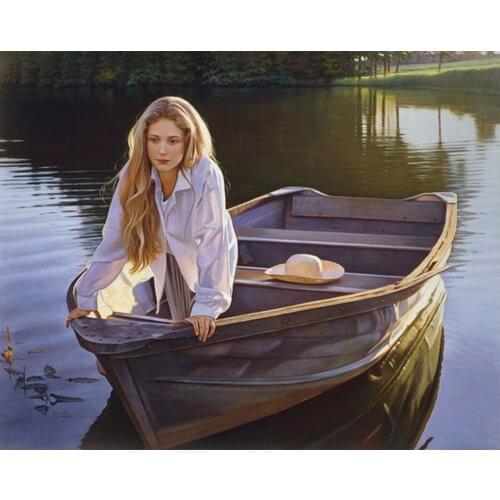 Diy Diamond painting Beauty fishing boat 3d square Mosaic Diamond full Embroidery rhinestones crafts Needlework river scenery