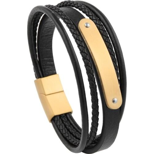 Vanbula European and American Fashion Retro Handmade Multi-Cowhide Stainless Steel Charm Mens Bracelet Jewelry Holiday Gifts