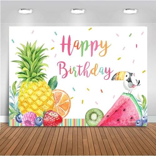 Fruit Backdrop Happy Birthday Theme Party Decoration Banner Pineapple Background for Photo Booth Studio Newborn Baby Birthday