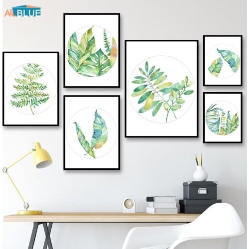 Watercolor Canvas Art Print Painting Nordic Poster Plant Leaves Wall Art Cuadros Decoracion Salon Wall Pictures For Living Room