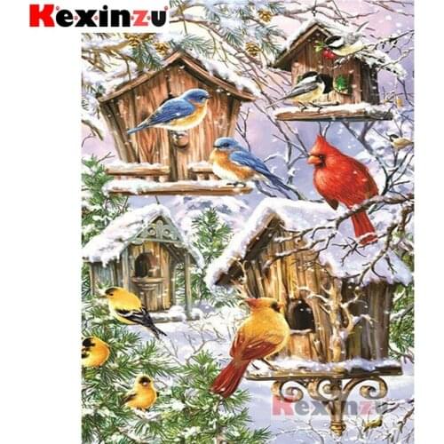Kexinzu 5D DIY Full Square/Round Drill Diamond Painting "Snow bird home" 3d Diamond Embroidery Cross Stitch home Decor Gift K220