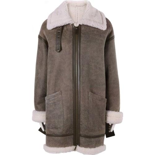 YOLOAgain Autumn Winter Warm Ladies Lamb Fur Shearling Jacket Long Real Leather Coat For Women