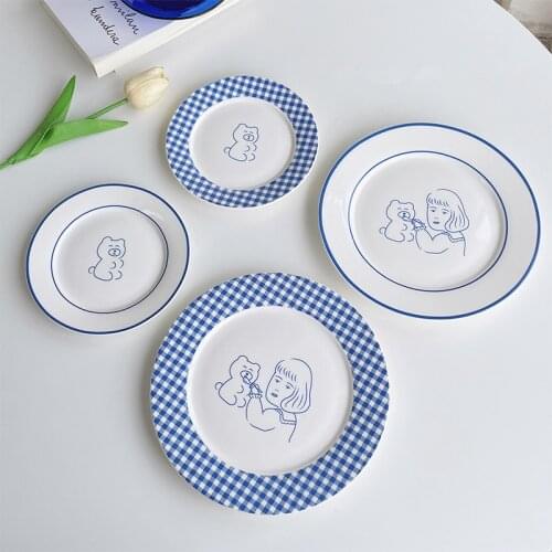 Cutelife Ins Cute Round Coffee Ceramic Plate Bread Dessert Sushi Cake Plate Kitchen Breakfast Restaurant Wedding Plates Dishware
