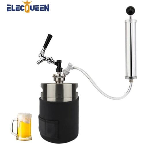 Mini Growler Beer Keg 5l with Reusable Manual Party Pump,New Keg Cooler Jacket & Beer Dispenser Kit for Outdoor BBQ/Party/Picnic