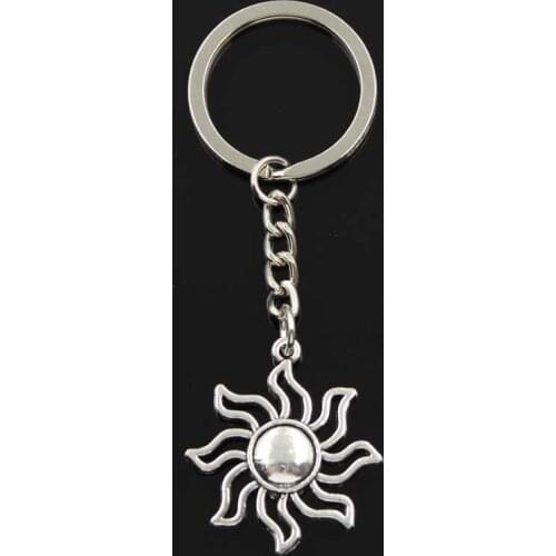 Fashion Sun Sunburst 34x30mm Pendant 30mm Key Ring Metal Chain Silver Color Men Car Gift Souvenirs Keychain Dropshipping
