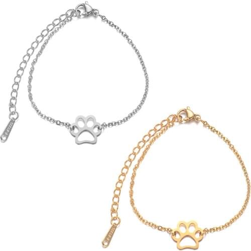 2019 Titanium Stainless Steel Hollow Out Lovely Print Dog Paw Bracelets Gold Color Adjustable Link Chain Animal Paw Men Armband