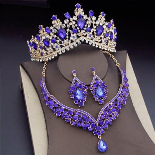 Gorgeous Crystal Tiaras Bridal Jewelry Sets for Women Fashion Earrings Necklaces Set Crown Wedding Necklaces Earring Set