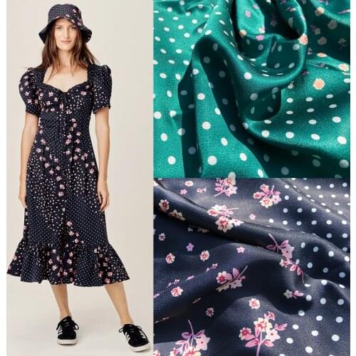 New small flower dress skirt handmade diy fabric fashion show fabric navy blue green