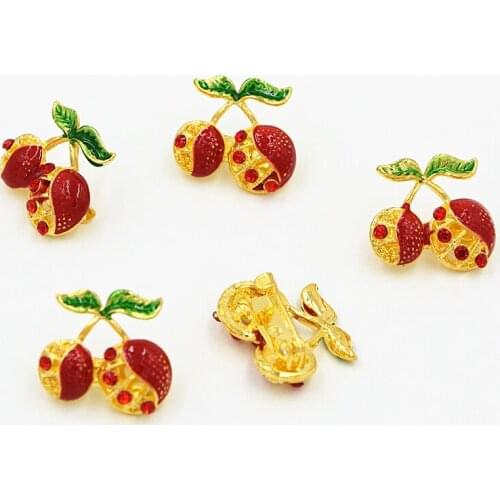 New High Quality Red Enamel Cherry Brooch Very Lovely Red Crystals Fashion Women Jewelry Accessory Brooch Pins Gold Color Alloy