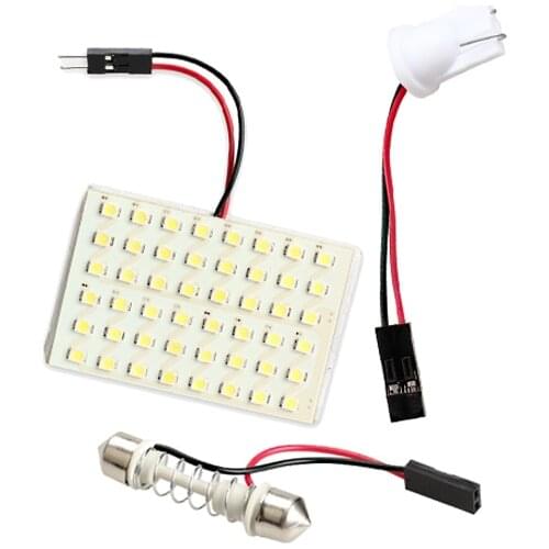 VODOOL 48LED Panel Super White Car Reading Map Lamp 1206 smd Auto Dome Interior Bulb Roof Light with T10 Adapter Festoon Base