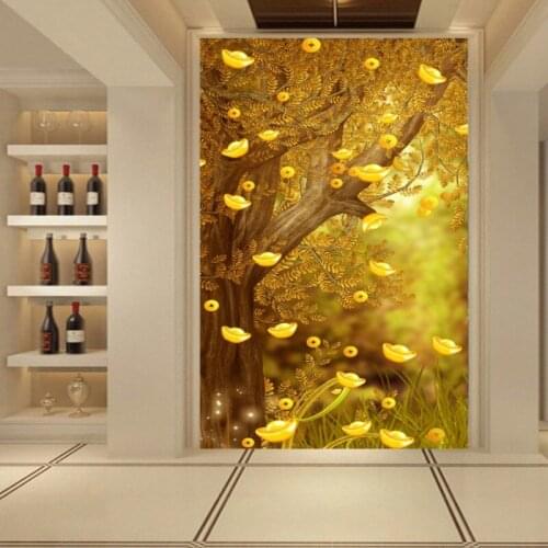 Drop Shipping Photo Wallpaper Golden Autumn Grove Landscape Gold Ingot Mural Living Room Decorative Painting Entrance Wallpaper