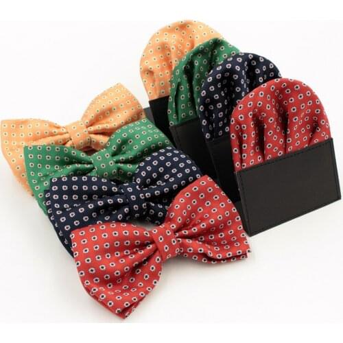 Gentlemans Adjustable Leisure Bowtie Hanky Set Cravat Handkerchief With Dots Small Floral Butterfly Easy Pocket Square