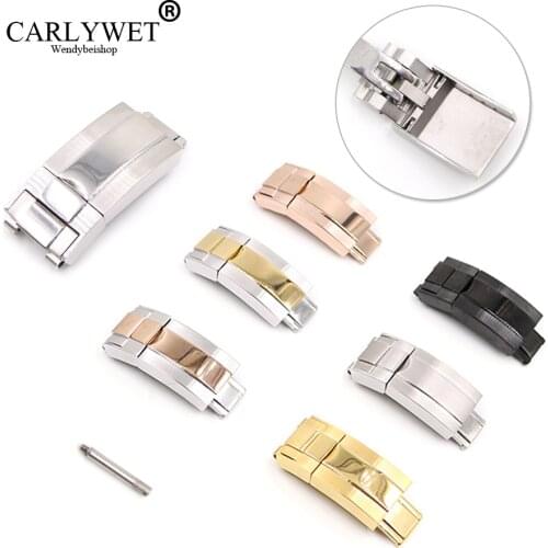CARLYWET 16mm x 9mm Brush Polish Stainless Steel Watch Band Deployment Clasp For Bracelet Rubber Leather Strap Oyster Submariner