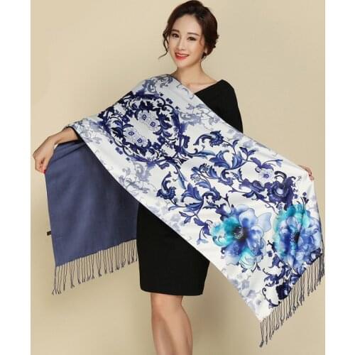 Luxury Women Soft Silk Scarf Digital Print Designer Pattern Pashmina Thicken Warm Cashmere Shawl Muslim Plain Head Hijab Scarves