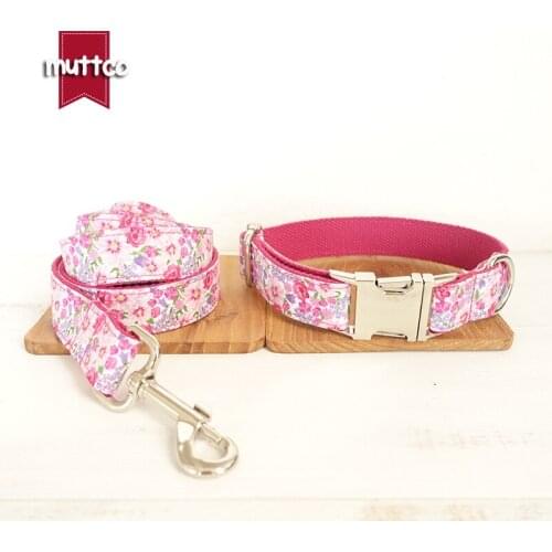 MUTTCO retailing particular colorful dog collar THE PINK FLOWER unique style print dog collars and leashes set 5 sizes UDC048
