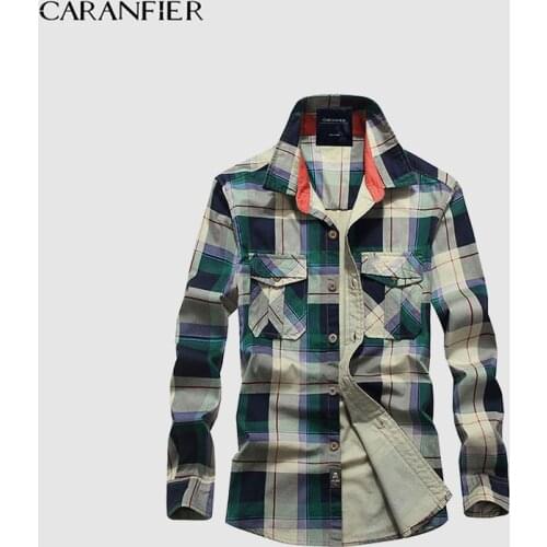 CARANFIER Spring New Brand Mens Shirts Fashion Casual Plaid Shirt Slim Male Long-sleeve Plaid Cotton Shirt Colors Matching
