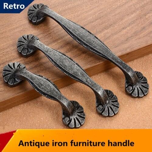 64mm 96mm 128mm retro old furniture handle antique iron kitchen cabinet cupboard door handle black antique dresser drawer pull