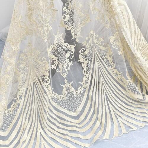 Vintage golden special embroidery lace African 5 yards fabric for dress