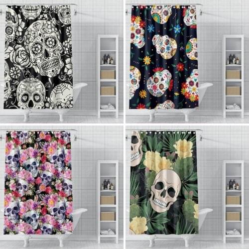 Skull Head Flower Pattern Shower Skeleton Curtain Waterproof High Quality PolyesterBathroom Bathtub Decor Home With Hook