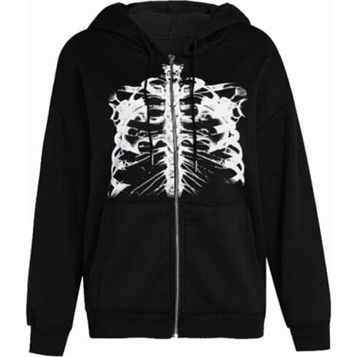 Female sweatshirt harajuku Skull grunge clothes goth Sweatshirt y2k clothes aesthetic Women zip hoodie Oversized hoodie Hoodies
