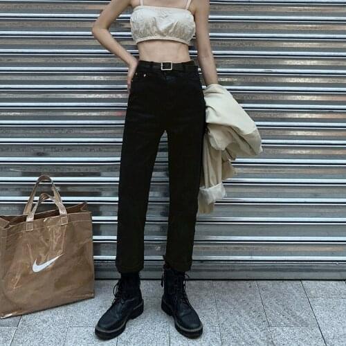 Womens High Waist Jeans Leisure Wide Leg Pants Fashion Vintage Straight Denim Pants Autumn 2020 Female