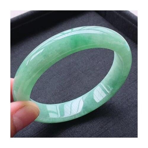 Zheru Jewelry Natural Burmese Jadeite Light Green 54-64mm Bracelet Elegant Princess Jewelry Best Gift for Mother and Girlfriend