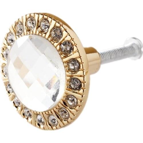 1pcs Crystal Glass Clear Round Pull Handle Glittering Rhinestone Knob for Cupboard Drawer Gold