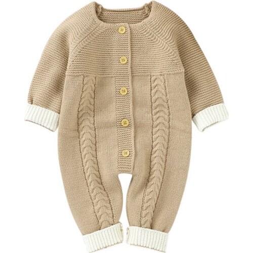 2020 New Cute Newborn Baby Boy Girl Clothes Long Sleeve Knitted Button Baby Romper Clothes Autumn Winter Wear 0-24M