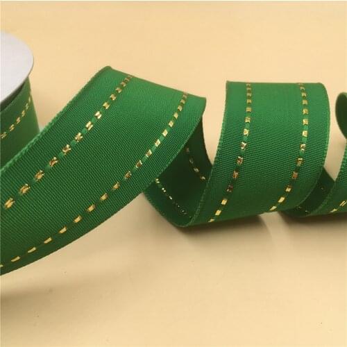 38MM X 25yards wired edge ribbon golden lurex stitched grosgrain tape for gift box wrapping N2204