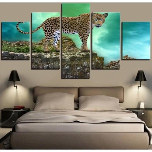 5 Pieces Leopard Canvas Posters Beast Pictures Big Cat Posters Animal Wallpapers Forest Mountain For Home Living Decor Art
