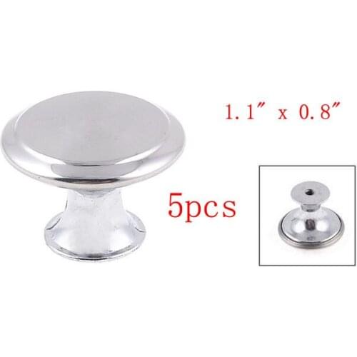 Closet Cabinet 1.1" Dia Door Round Knob Metal Pull Handle Silver Tone 20mm High 5 PCS