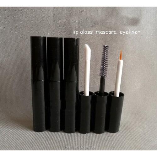 50pcs/lot 4ML Plastic Black Empty Mascara Tube, DIY Classic Lip Gloss Refillable Tube,High-end Eyeliner Storage Tube,Makeup Tool