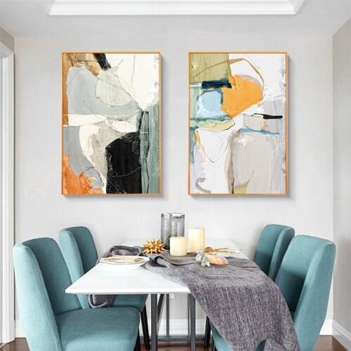 Abstract Chaotic Color Block Canvas Art Nordic Blue Poster and Print Wall Art Pictures for Living Room Modern