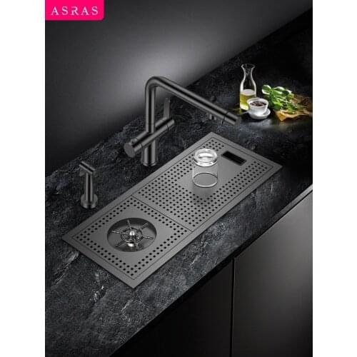 Asras 6026NX 304 Nano-plating Cup Rinser Sink Wine Bar Cafe Milk Tea Shop Kitchen Sink Glass Washer with High-pressure Sprinkler
