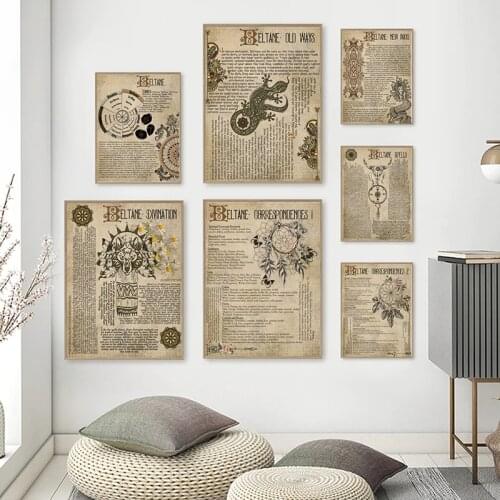 Beltane Wiccan Sabbat Art Prints Book of Shadows Vintage Posters Witchcraft Wall Pictures Green Witch Canvas Painting Home Decor