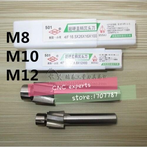 Free Shipping 3pcs 4 Flute AL HSS Counterbore End Mill M8-M10-M12 metric Endmill/sink holes drilling head milling cutter