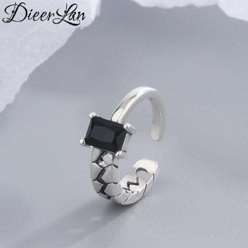 Bohemian Ethnic 925 Sterling Silver Black Zircon Rings for Women Bridal Wedding Vintage Finger Rings Christmas Gifts