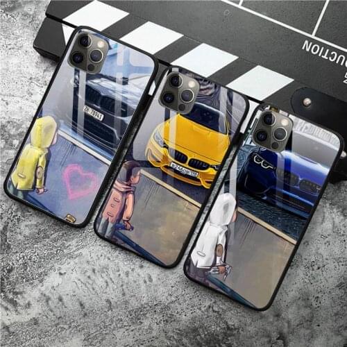 Boy see sports car bmw cool Jdm drift Phone Case Tempered Glass For iPhone11 12 Pro Max Mini XR XS MAX 8 X 7 6S 6 Plus SE 2020