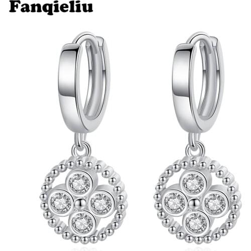 Fanqieliu Round Rhinestone Drop Earrings Crystal Real 925 Mark Sterling Silver Earrings For Woman Luxury Dangle Earring FQL20221