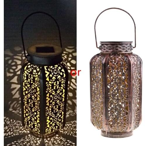 Wrought Iron Solar Lanterns Portable Melon Pumpkin Shape Hollow Garden European Table Lamp