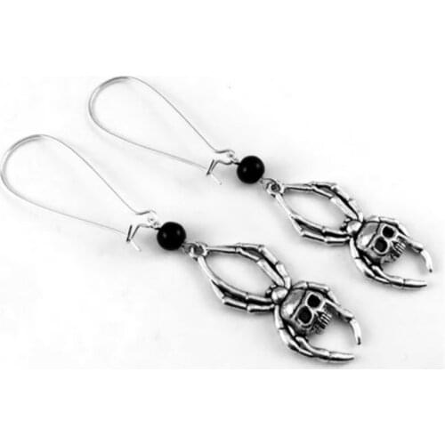 Gothic Spider Tunnel Earrings Skulls black glass crystal Silver Plated Kidney Hooks women Fashion Gifts Halloween jewelry new