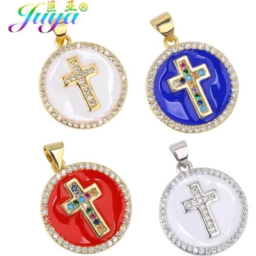 Juya Handmade Gold Rainbow Crystals Enamel Luxury Christian Cross Charms For Needlework Christmas Prayer Rosary Jewelry Making