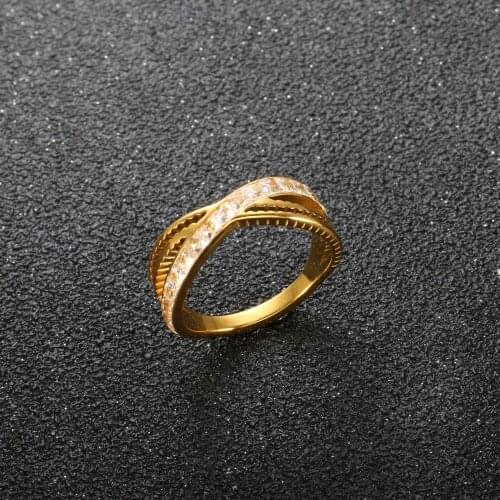 Stainless Steel CNC Zircon Stone Cross Rings Gold Plated Wedding Finger Ring For Women Men Jewelry Gift