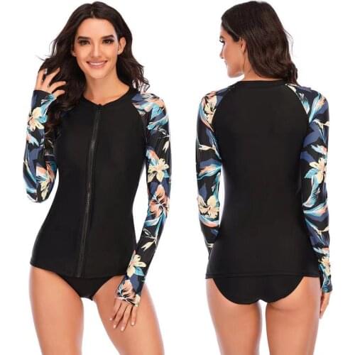 2021 Two - Piece Swimsuit Long Sleeve Swimwear Sport Rash Guard Women Zipper Surfing Wear Sexy Monokini Rashguard Bathing Suit