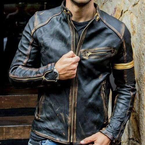 5XL Men PU Jackets Vintage Faux Leather Coat biker Male Outwears Outdoor Sport Men Clothing Zipper Cool Jacket Windbreaker LA419