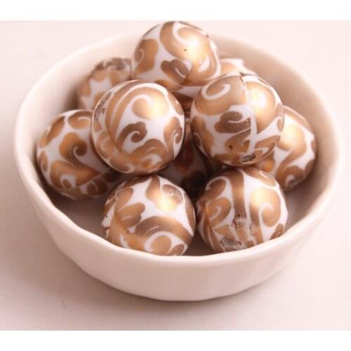 Kwoi Vita New Custom Design 20MM 100pcs/lot Chunky Acrylic Solid Beads Print Flower Beads for Kids Necklace Jewelry