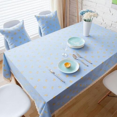 Linen Cotton Table Cloth Banana Printed Blue Lace Rectangular Table Covers Party Kitchen Tablecloth Nappe Free Shipping ZB-59