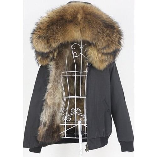MENINA BONITA 2021 Waterproof Bomber Parka Real Fox Fur Coat Natural Raccoon Fur Collar Winter Jacket Women Outerwear Removable