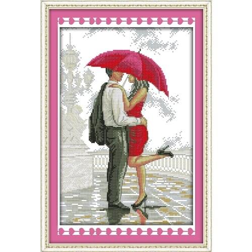 A romantic walking in the rain cross stitch kit cartoon 14ct 11ct print canvas stitching embroidery DIY handmade needlework