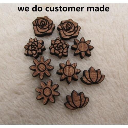 Unfinished Wood Cabochon Flower Icon Laser Cut Engraving For DIY Craft Scrapbook Jewelry Earrings Charm Pendant Making